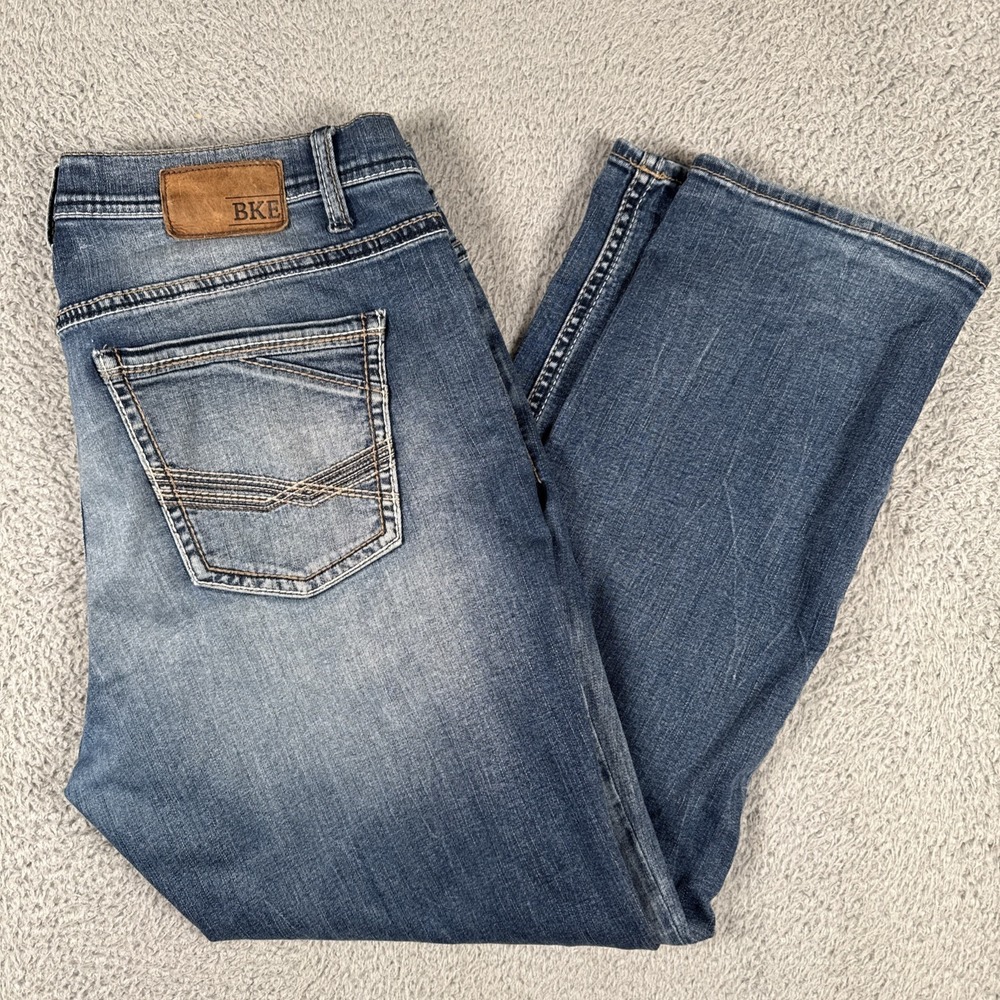 BKE Nolan Jeans Mens 36 (38x29) Straight Leg Dark Wash Whiskers